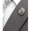 Men's Sterling Silver Rhodium Plated Rose Lapel Pin